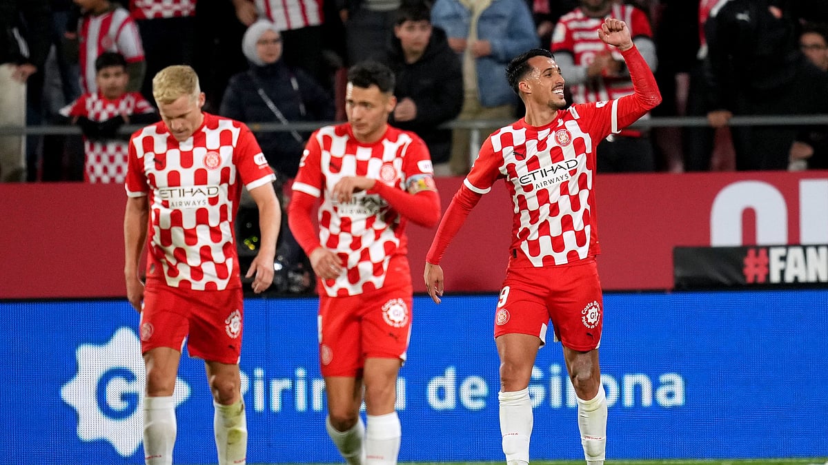 Girona celebrate during their big win against Espanyol