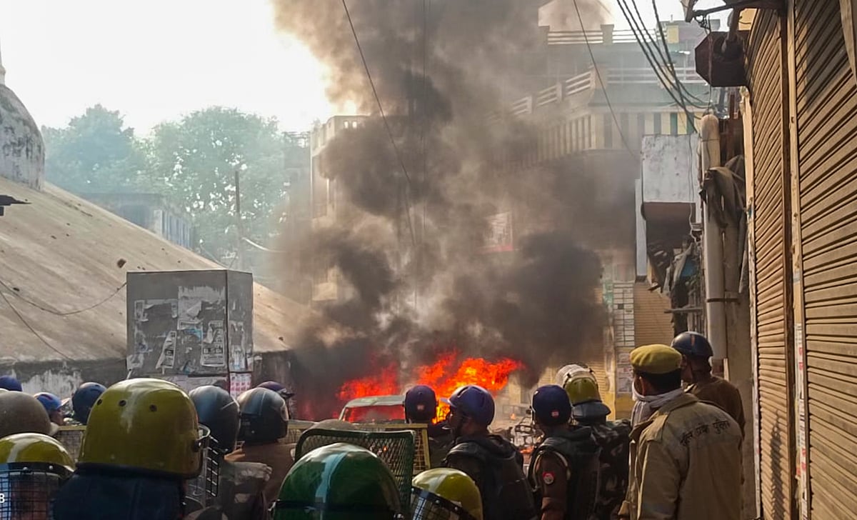 PTI : Violence in Sambhal, Uttar Pradesh during protests against mosque survey.