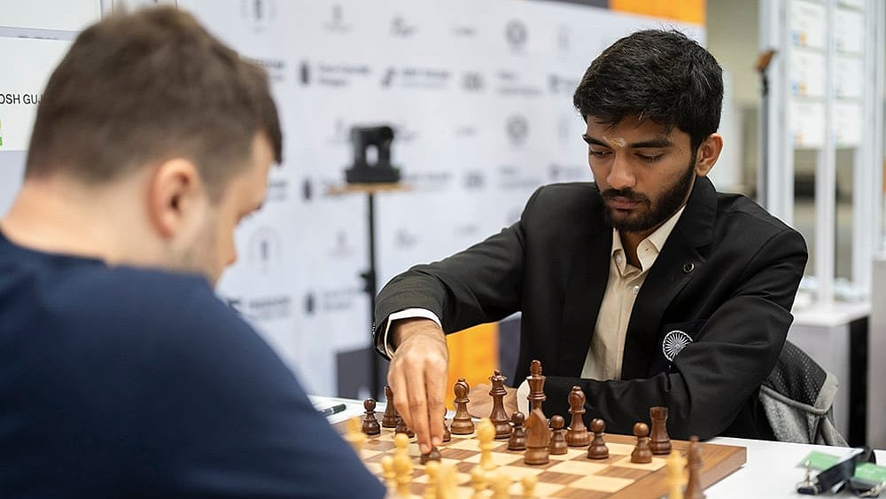 | Photo: AP/Denes Erdos : File photo of Gukesh D of India, during the final round of Chess Olympiad earlier this year.