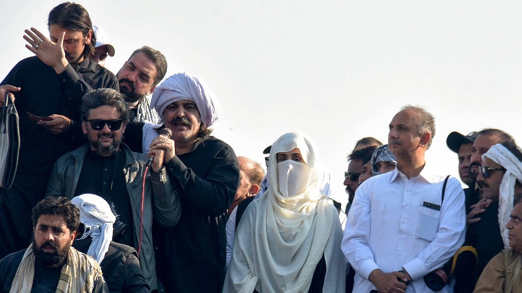Imran Khan's wife Bushra Bibi, centre, and leaders of Khan's party lead their supporters during a rally demanding Khan's release in Islamabad. - AP/W.K. Yousufzai