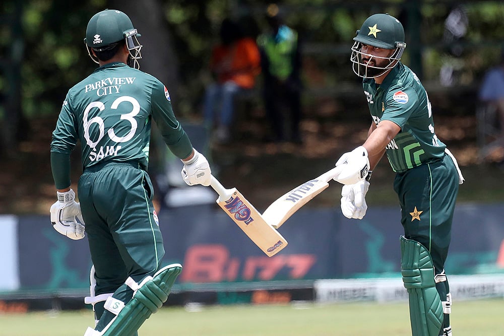 | Photo: AP/Wonder Mashura : ZIM vs PAK 2nd ODI: Pakistan's Saim Ayub, left, and Abdullah Shafique