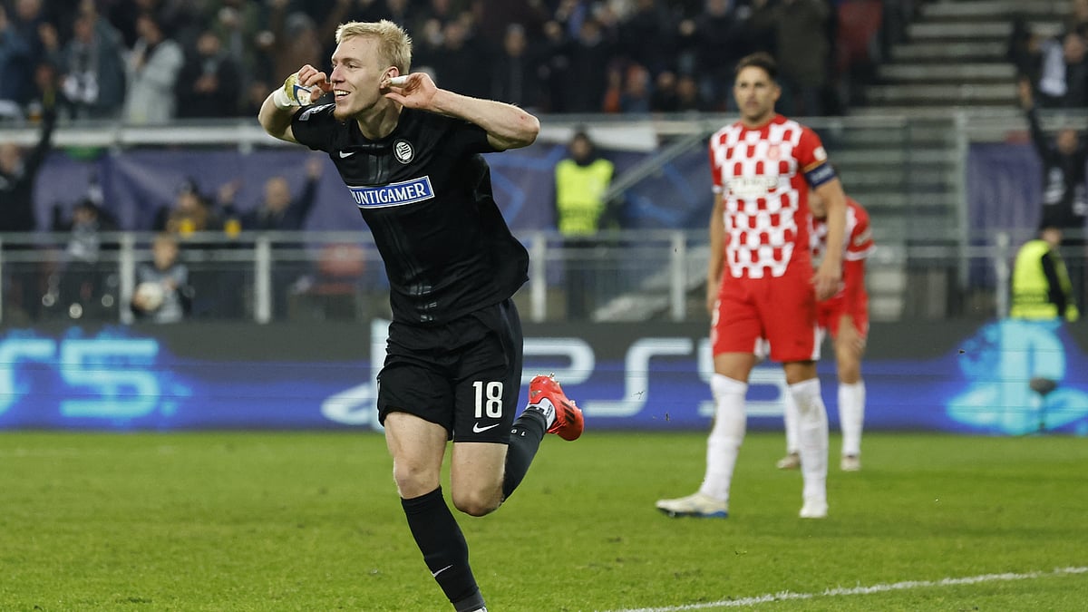 Mika Biereth celebrates his winner on Wednesday.