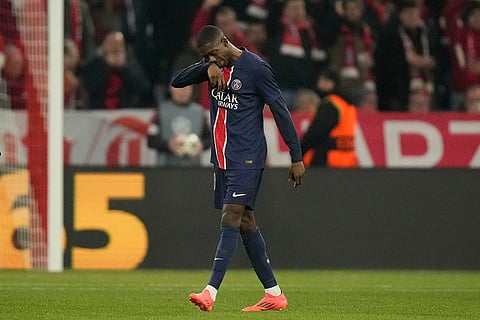 UEFA Champions League: PSG's Ousmane Dembele leaves the pitch after being shown a red card