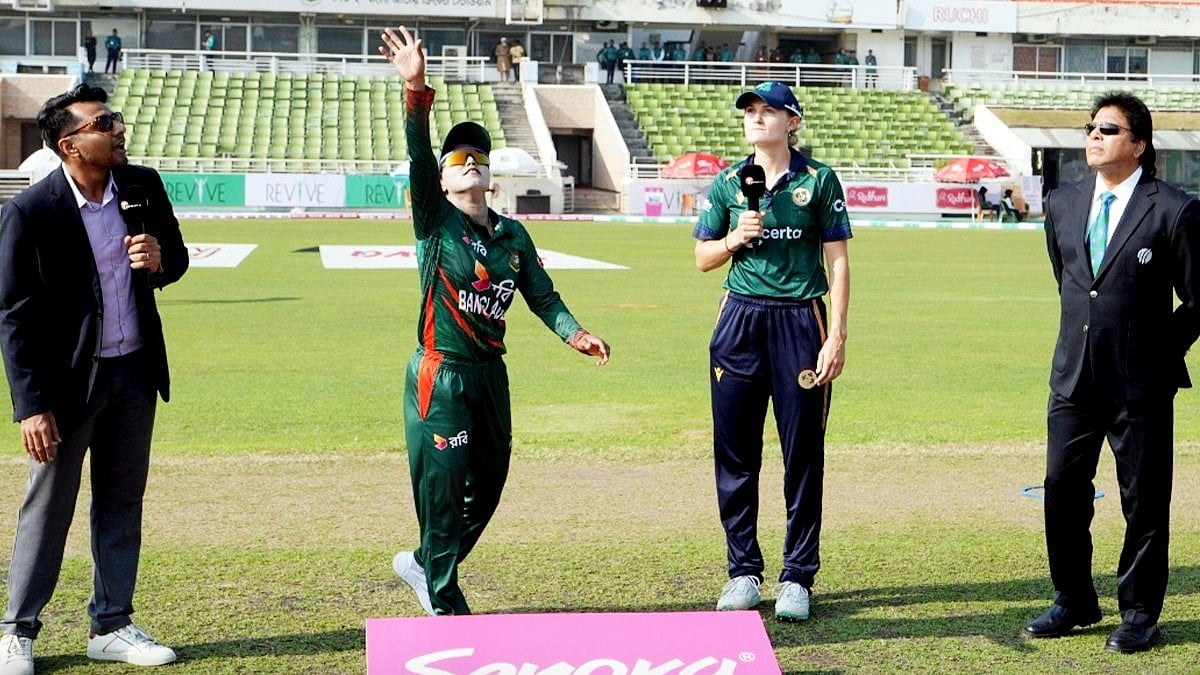 Photo: X | Bangladesh Cricket : Bangladesh women skipper with the Irish captain Gaby Lewis during the toss in Dhaka.