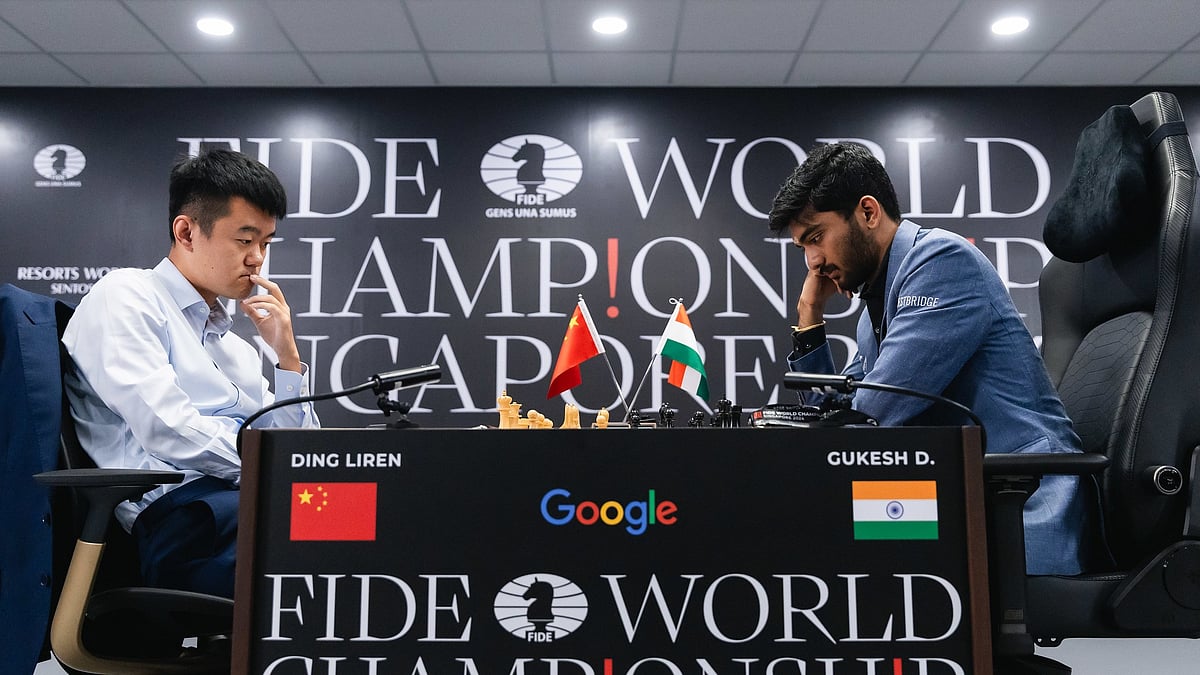 X | FIDE  : D Gukesh vs Ding Liren at the FIDE World Chess Championship 2024. 