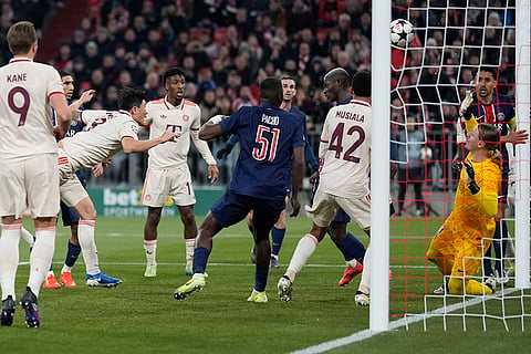 UEFA Champions League: Bayern's Kim Min-jae, second left, scores his side's opening goal