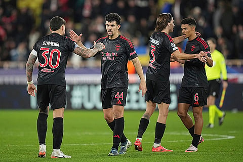 Champions League 2024-25: Benfica's players celebrate their 3-2 victory over Monaco