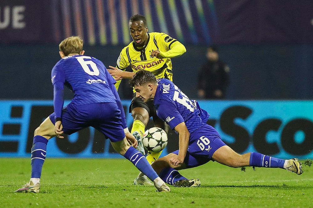2024-25 UEFA Champions League soccer Dinamo Zagreb vs Dortmund football gallery: Jamie Bynoe-Gittens