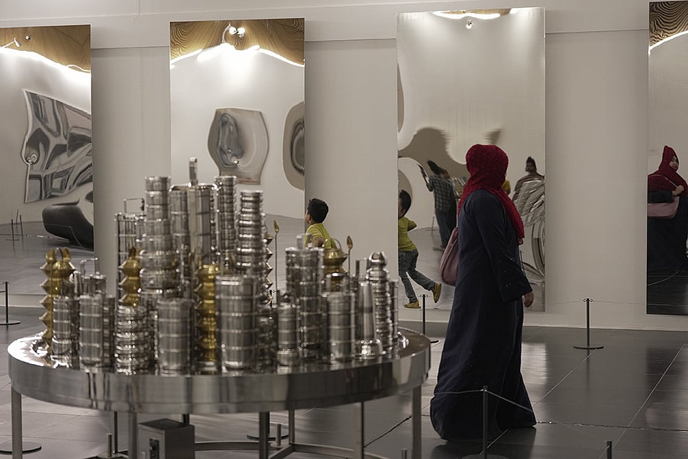 Subodh Gupta Art Work: (Foreground) Spice Route 2007-2010, (Background) Anahad 2016