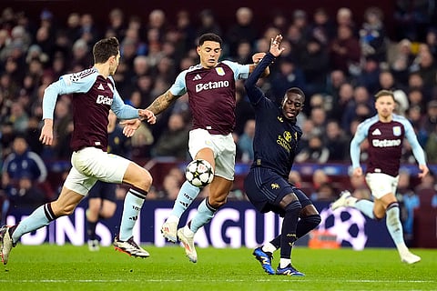 Champions League 2024-25: Aston Villa's Diego Carlos and Juventus' Timothy Weah battle for the ball