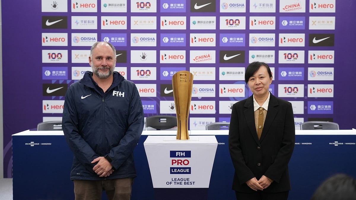 X/izhejiang : The FIH Pro League trophy 2024-25 being showcased to the media.