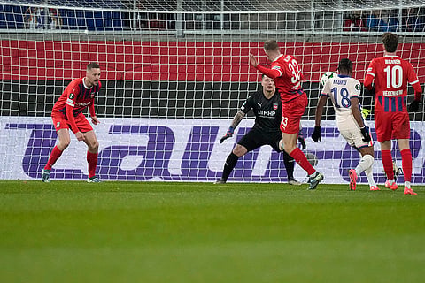 Europa Conference League: Chelsea's Christopher Nkunku, second from right, scores his side's first goal