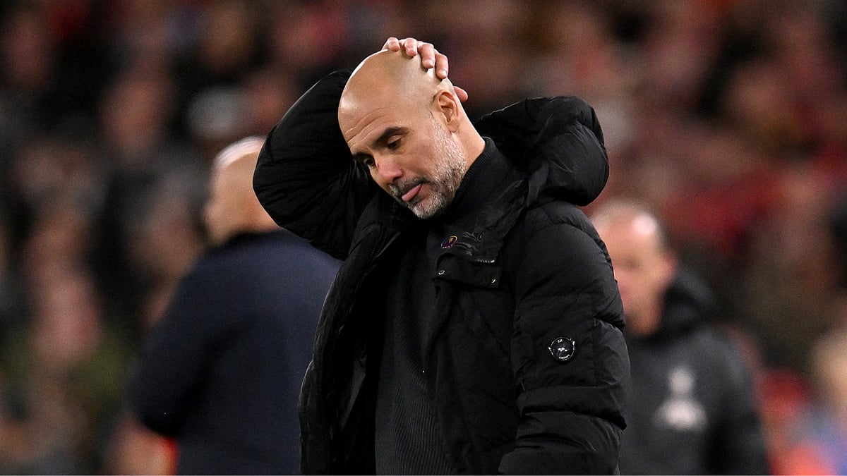 Pep Guardiola watched on as his Manchester City side lost 2-0 to Liverpool on Sunday