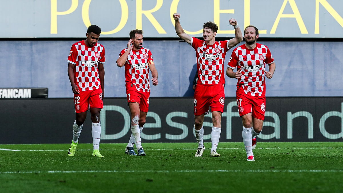 Girona celebrate Ladislav Krejci's equaliser