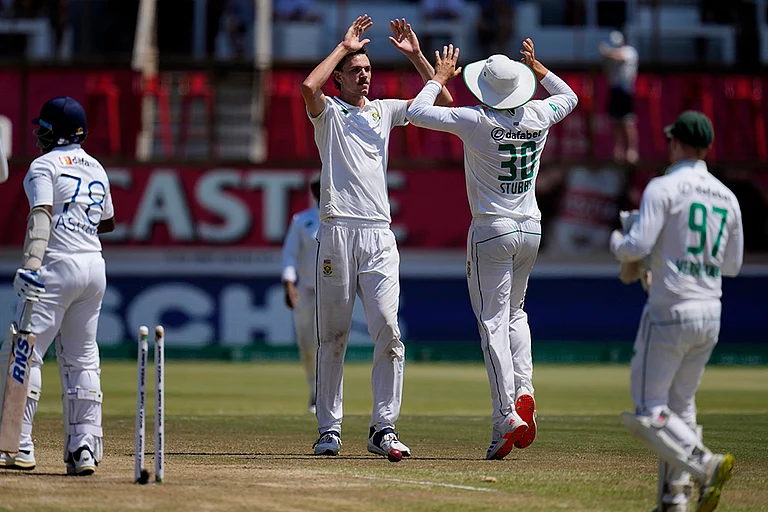 RSA Vs SL, 1st Test Day 4: South Africa's Marco Jansen celebrates with Tristan Stubbs - | Photo: AP/Themba Hadebe