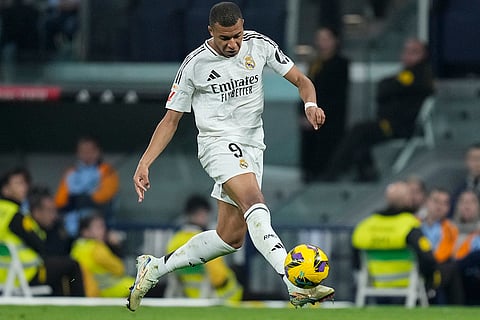 La liga 2024-25: Real Madrid's Kylian Mbappe takes control of the ball