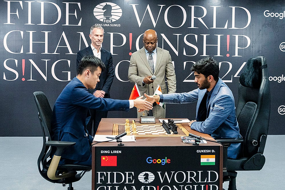 | Photo: FIDE/Eng Chin An via PTI : FIDE World Chess Championship: India's D Gukesh and China’s Ding Liren