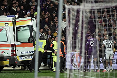 Serie A soccer: An ambulance enters the field as Fiorentina's Edoardo Bove, injured