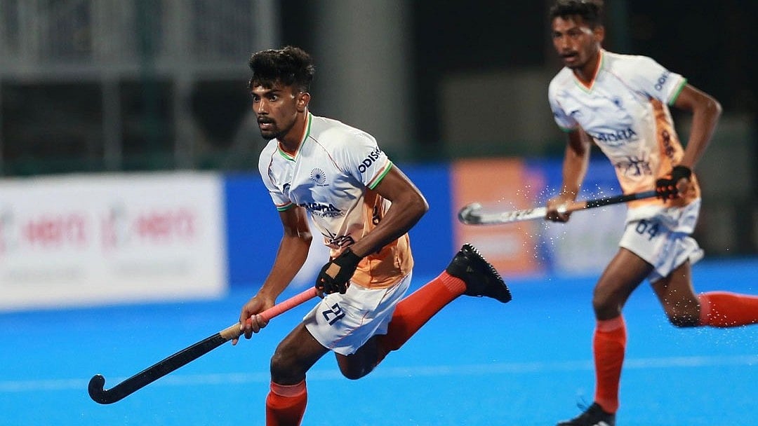 X/HockeyIndia : Indian junior hockey team in action.