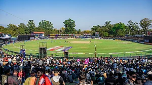 X/OfficialNPLT20 : Nepali fans in full voice at the TU Cricket Ground.