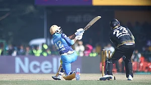 X/OfficialNPLT20 : Shikhar Dhawan batting in the Nepal Premier League.