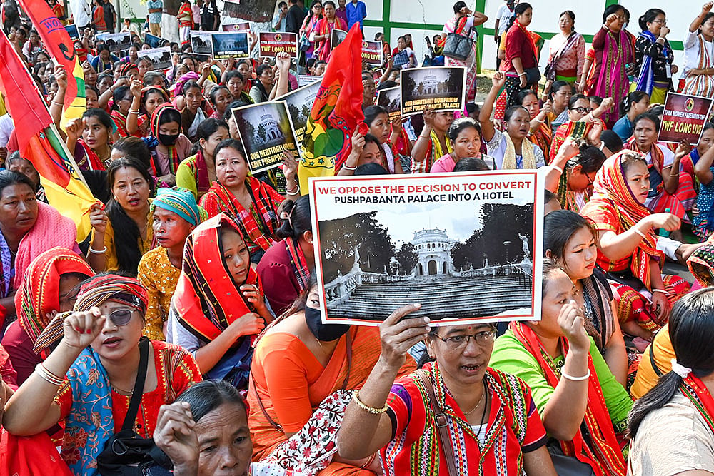 Protest against handing over of Pushpabanta Palace