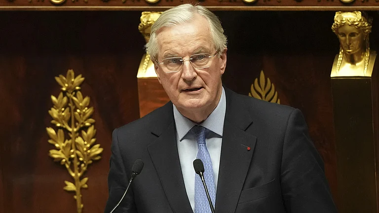 French Prime Minister Michael Barnier speaks before the no-confidence vote. - AP