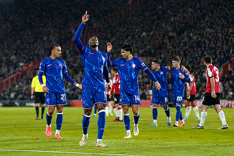 EPL 2024-25: Chelsea's Noni Madueke celebrates scoring their side's third goal