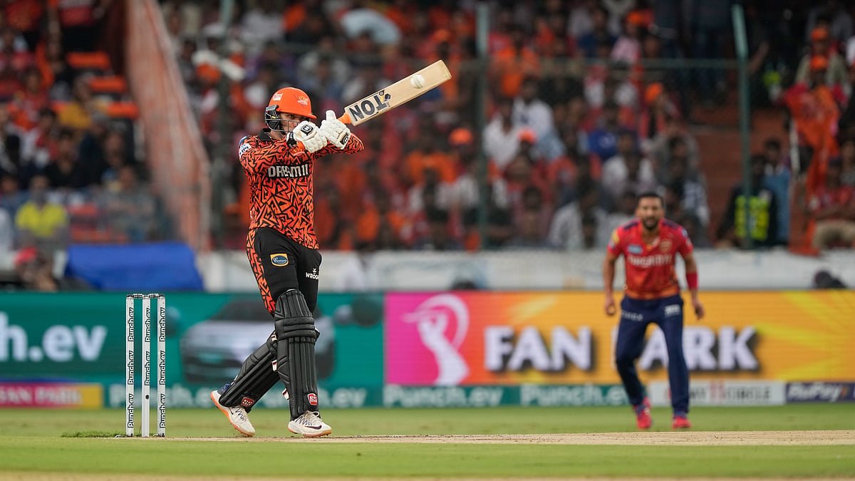 Abhishek Sharma playing a shot against PBKS in IPL 2024. AP Photo.jpg
