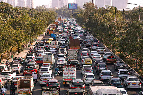 Farmers Protest: Vehicles stuck in a traffic jam in Noida