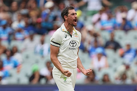 IND Vs AUS 2nd Test Day 1: Australia's Mitchell Starc celebrates the dismissal of India's Yashasvi Jaiswal 