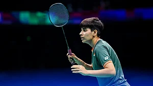 Badminton Photo : India's Anmol Kharb in action at Guwahati Masters Super 100.