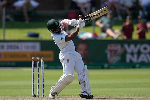 RSA Vs SL, 2nd Test Day 1: South Africa's captain Temba Bavuma plays a high ball 
