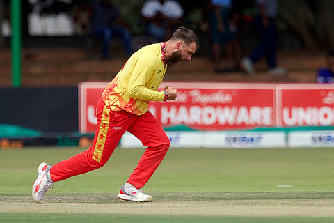 ZIM Vs PAK, 3rd T20I: Zimbabwe's Ryan Burl celebrates a wicket 