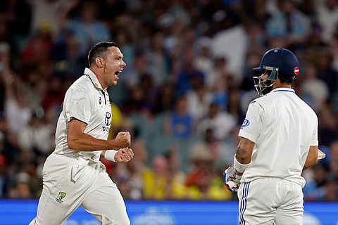 IND Vs AUS 2nd Test Day 2: Australia's Scott Boland, left, celebrates the dismissal of India's Virat Kohli