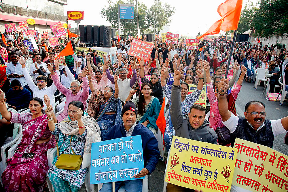 Protest in Ahmedabad against atrocities on Hindus in Bangladesh