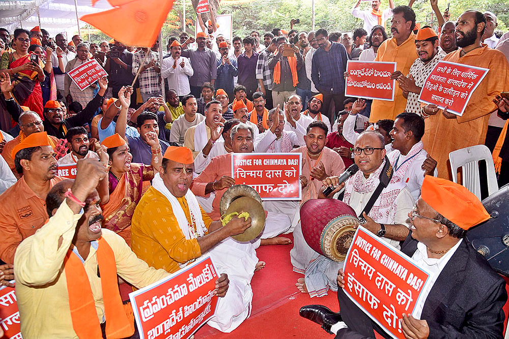 Protest in Hyderabad against atrocities on Hindus in Bangladesh