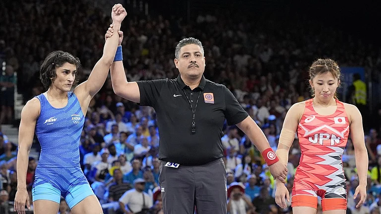 India wrestler Vinesh Phogat defeated Japan's Yui Susaki in the women's 50kg category at the Paris Olympics. - AP