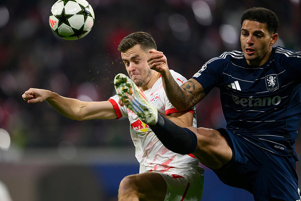 UEFA Champions League soccer RB Leipzig Vs Aston Villa football match pics: Diego Carlos