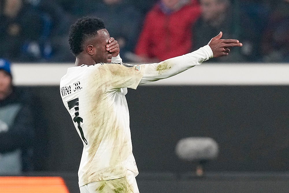 UEFA Champions League soccer Atalanta vs Real Madrid football match pics: Vinicius Junior