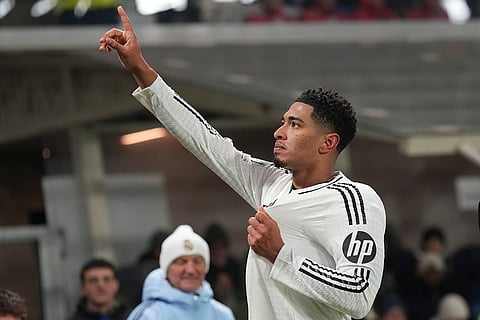 Champions League 2024-25: Real Madrid's Jude Bellingham celebrates after he scored his side's third goal