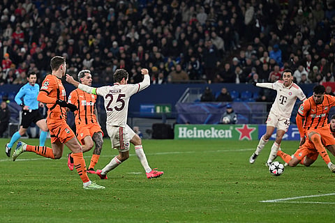 Champions League 2024-25: Bayern's Thomas Muller, centre, scores his side's second goal 