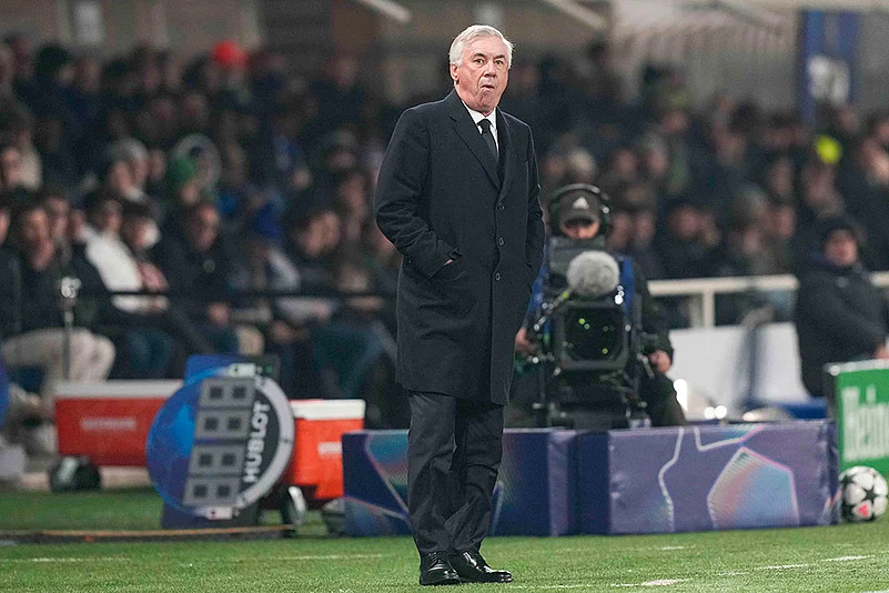 UEFA Champions League soccer Atalanta vs Real Madrid football match pics: Carlo Ancelotti