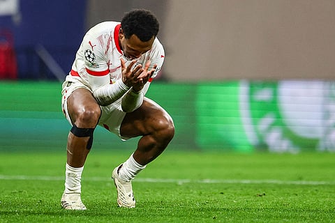 Champions League 2024-25: Leipzig's Lois Openda reacts after a missed shot