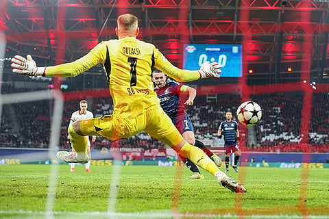Champions League 2024-25: Aston Villa's John McGinn scores past Leipzig goalkeeper Peter Gulacsi