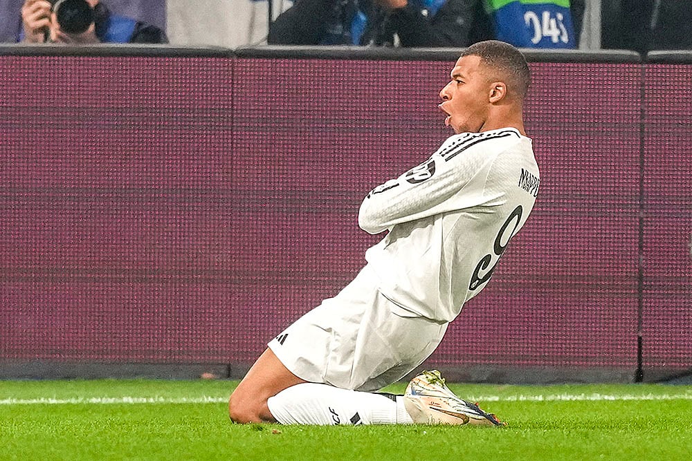 UEFA Champions League soccer Atalanta vs Real Madrid football match pics: Kylian Mbappe