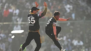 X/OfficialNPLT20 : Dipesh Kandel celebrates a wicket against Lumbini Lions.