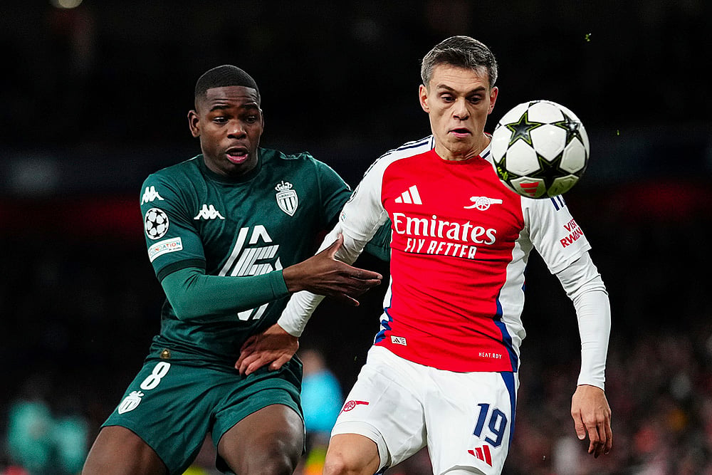 UEFA Champions League Soccer Arsenal vs Monaco football match photos: Leandro Trossard