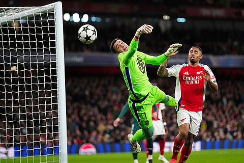 UEFA Champions League: Monaco's goalkeeper Radoslaw Majecki saves the ball