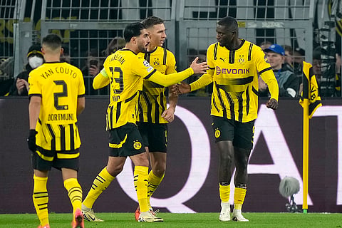 UEFA Champions League: Dortmund's Serhou Guirassy celebrates his side's second goal